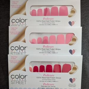 COLOR STREET NAIL POLISH STRIPS PEDICURE BUNDLE SHADES OF PINK SET OF 3 NEW